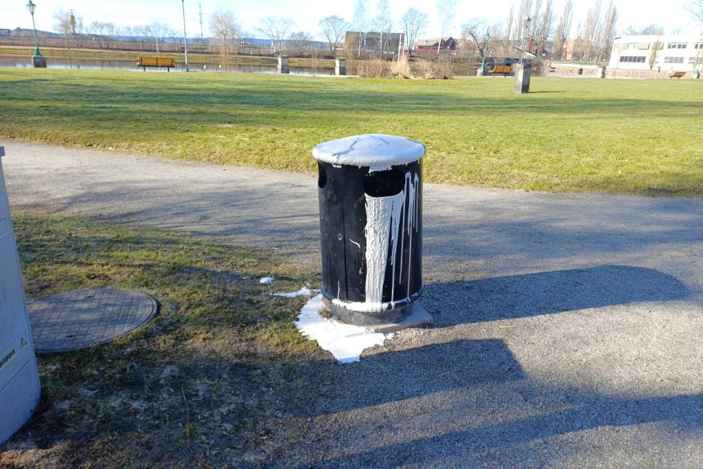 Skadegörelse i Arvika stadspark. Foto: Sakeus Berg.