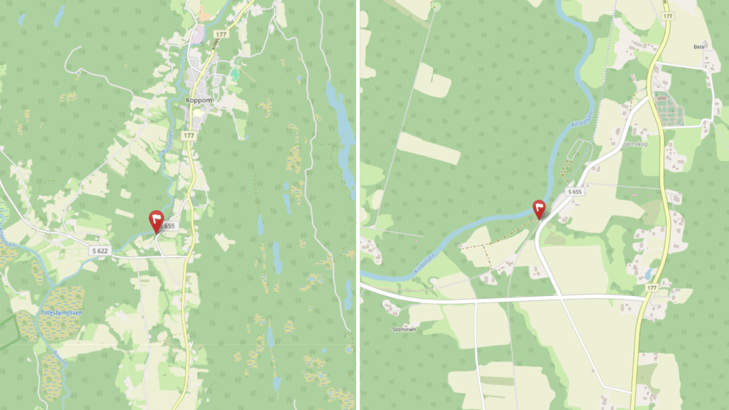 Bombskyddet sprängde granat i Koppom. Bild från OpenStreetMap.