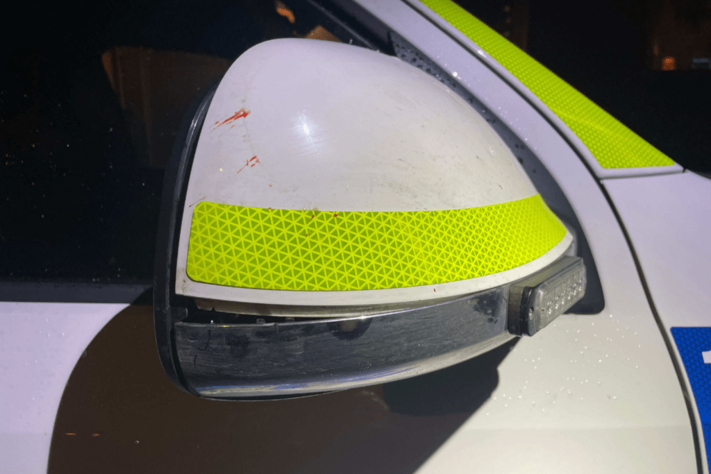 Skadegörelse. Bild från polisens förundersökningsprotokoll.